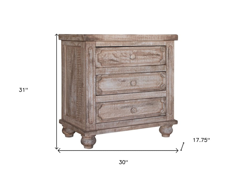 31" Brown Solid Wood Three Drawer Nightstand HomeRoots