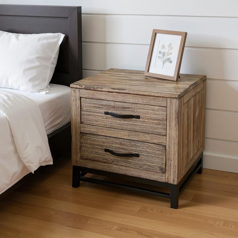 25" Brown Solid Wood Two Drawer Nightstand HomeRoots