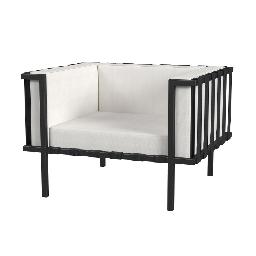 33" Black Metal Outdoor Arm Chair with Off White Cushion HomeRoots