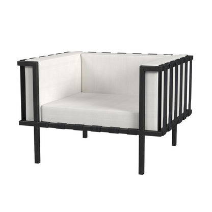 33" Black Metal Outdoor Arm Chair with Off White Cushion HomeRoots