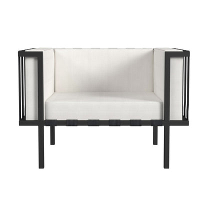 33" Black Metal Outdoor Arm Chair with Off White Cushion HomeRoots