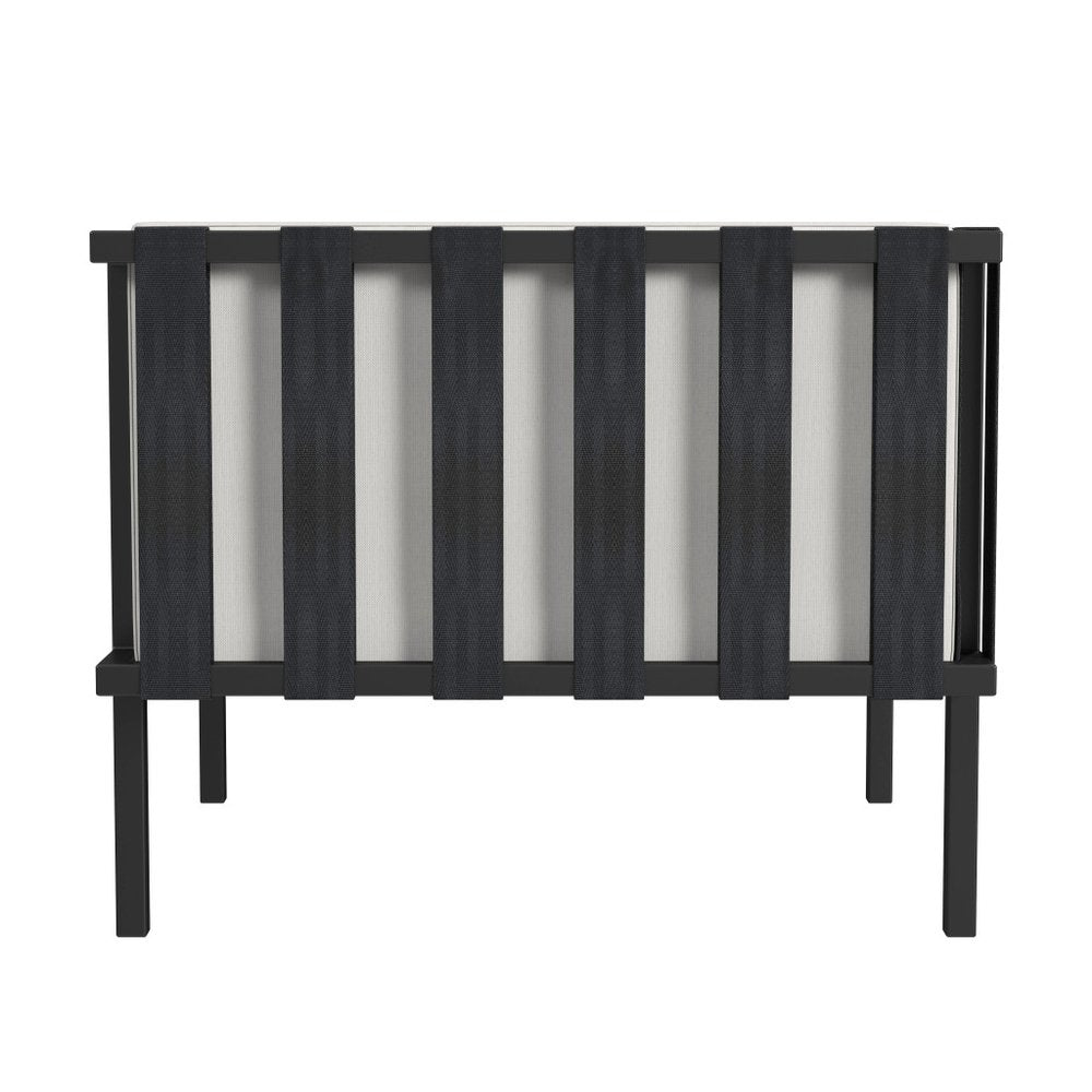 33" Black Metal Outdoor Arm Chair with Off White Cushion HomeRoots