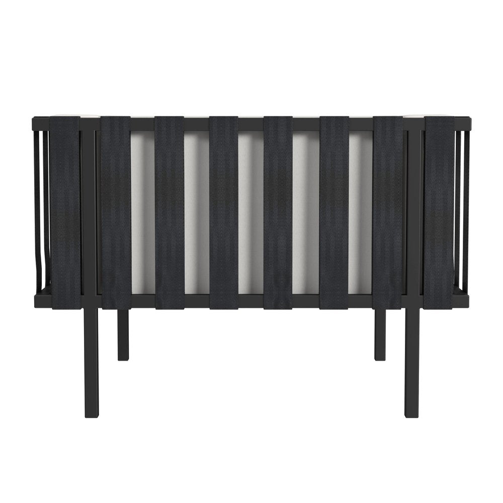 33" Black Metal Outdoor Arm Chair with Off White Cushion HomeRoots