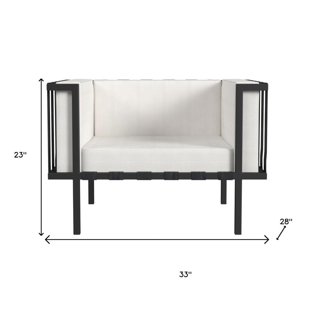 33" Black Metal Outdoor Arm Chair with Off White Cushion HomeRoots