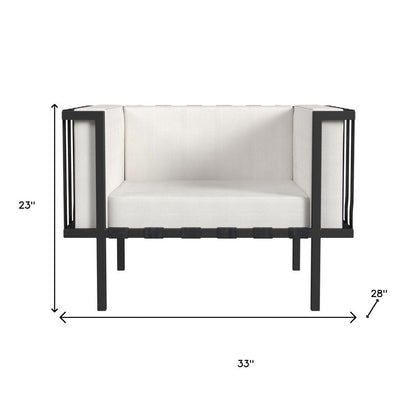 33" Black Metal Outdoor Arm Chair with Off White Cushion HomeRoots