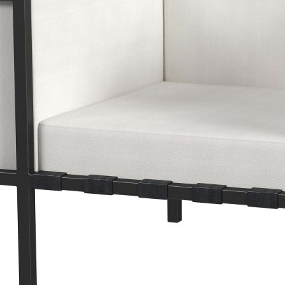 33" Black Metal Outdoor Arm Chair with Off White Cushion HomeRoots