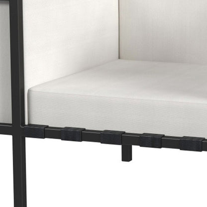 33" Black Metal Outdoor Arm Chair with Off White Cushion HomeRoots
