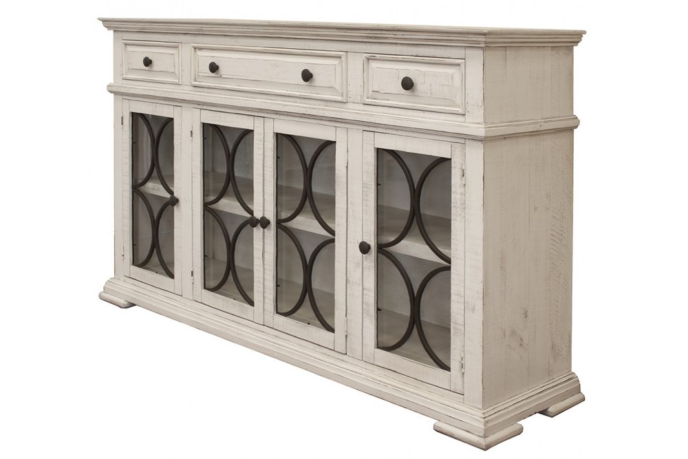 74" Ivory Solid and Manufactured Wood Distressed Credenza HomeRoots