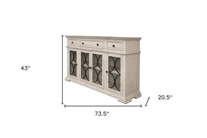 74" Ivory Solid and Manufactured Wood Distressed Credenza HomeRoots