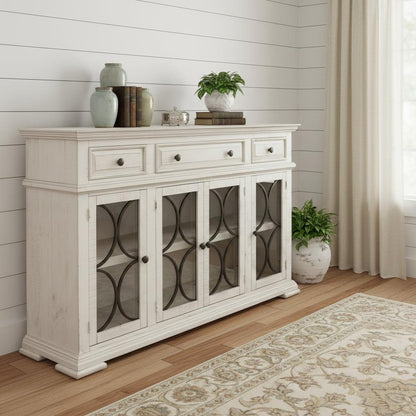 74" Ivory Solid and Manufactured Wood Distressed Credenza HomeRoots