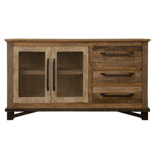 60" Brown Solid and Manufactured Wood Distressed Buffet Table HomeRoots