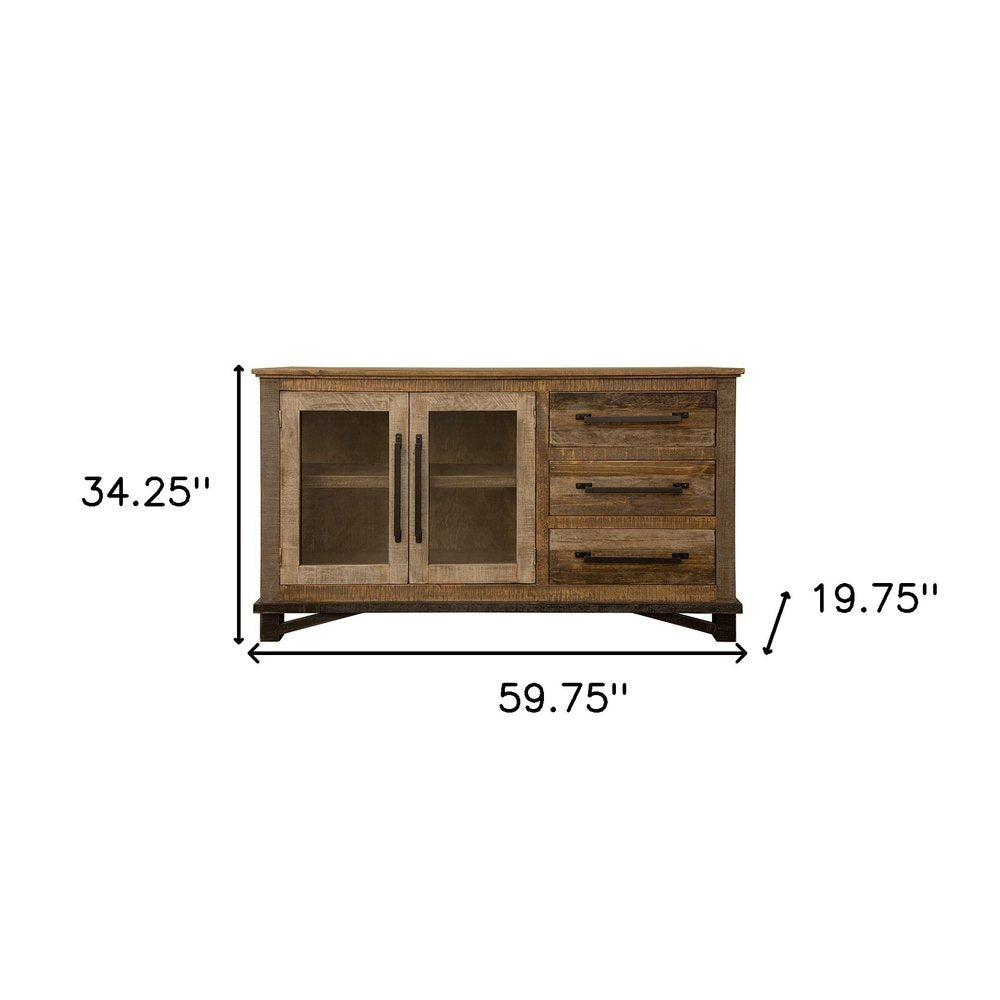 60" Brown Solid and Manufactured Wood Distressed Buffet Table HomeRoots