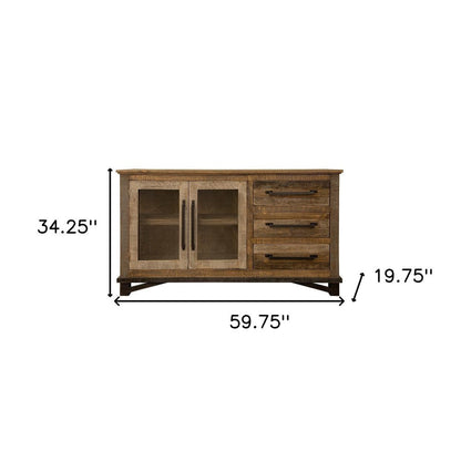 60" Brown Solid and Manufactured Wood Distressed Buffet Table HomeRoots