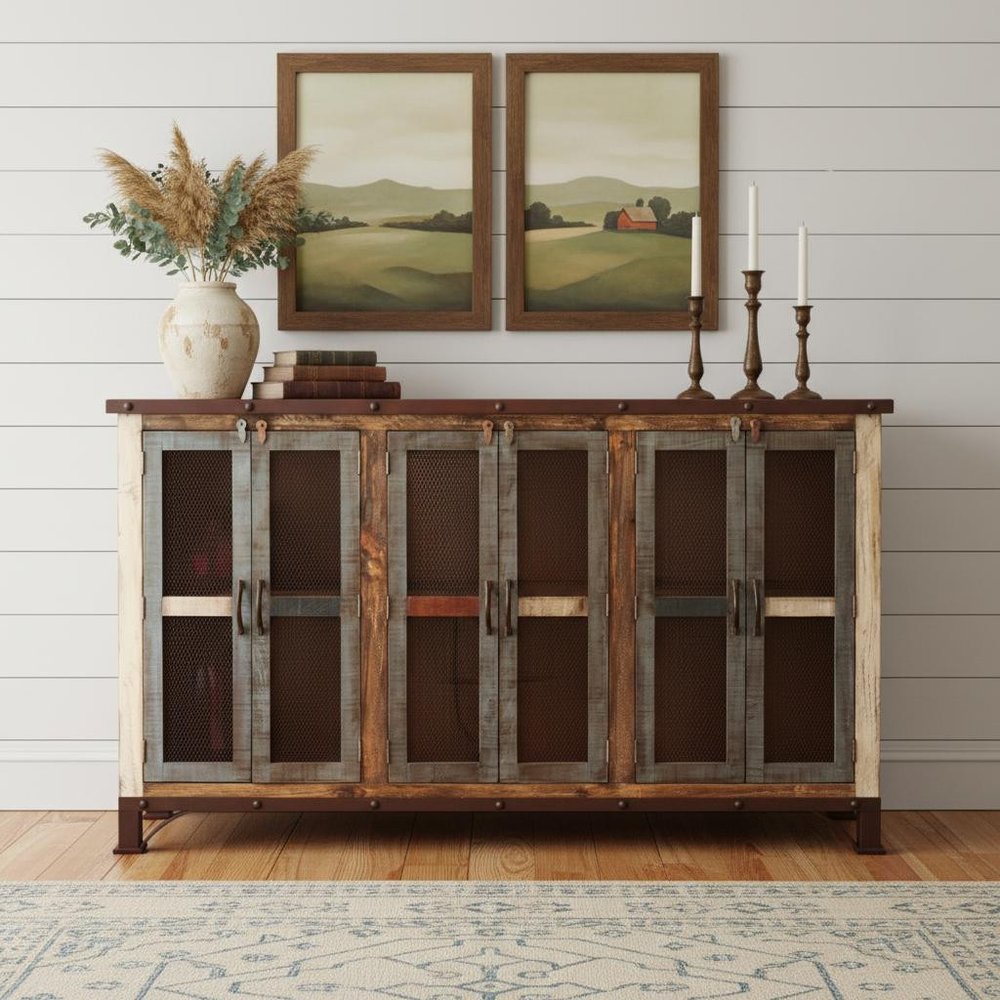 71" Brown Solid and Manufactured Wood Distressed Credenza HomeRoots