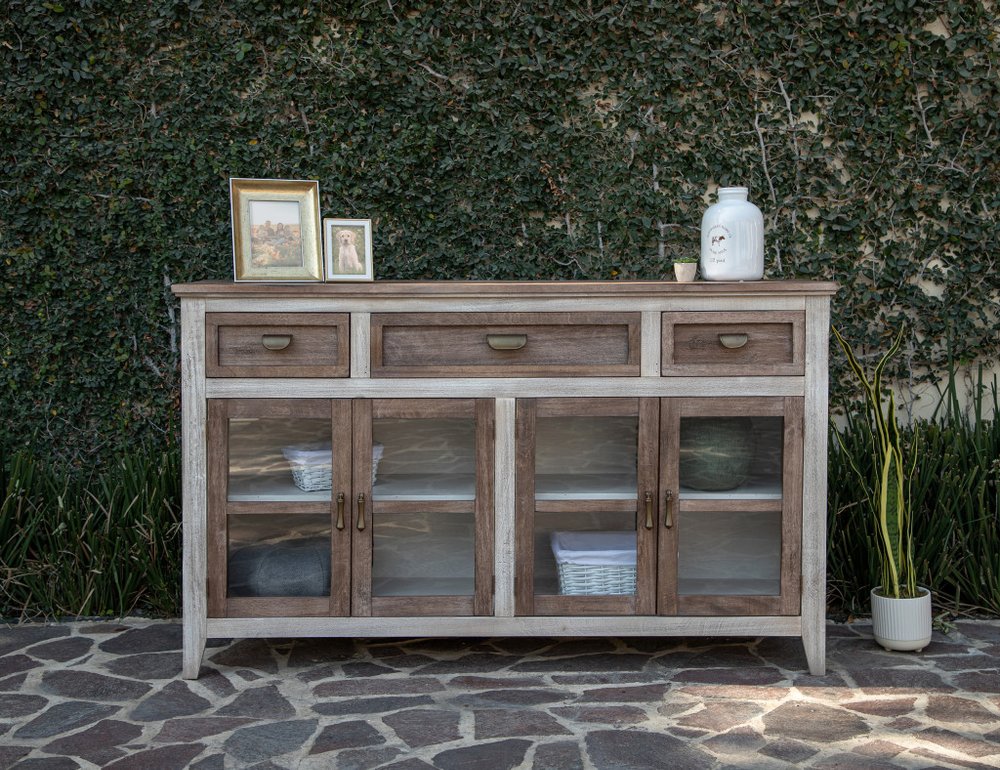 67" Brown Solid and Manufactured Wood Distressed Credenza HomeRoots