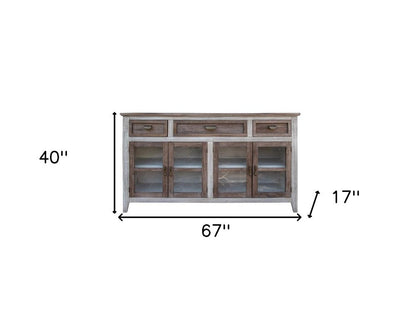 67" Brown Solid and Manufactured Wood Distressed Credenza HomeRoots