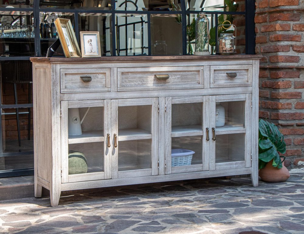 67" White Solid and Manufactured Wood Distressed Credenza HomeRoots