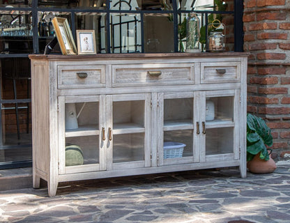 67" White Solid and Manufactured Wood Distressed Credenza HomeRoots
