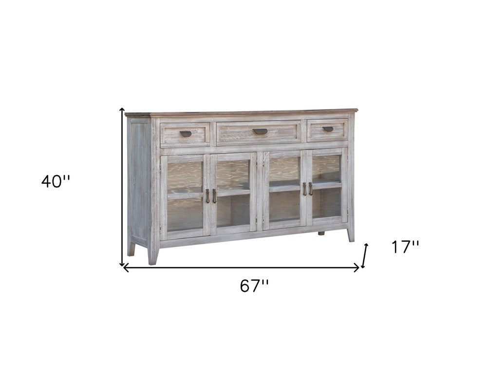 67" White Solid and Manufactured Wood Distressed Credenza HomeRoots