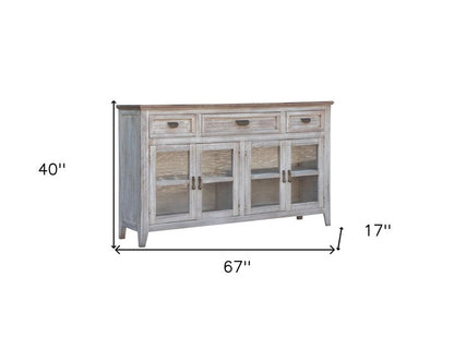 67" White Solid and Manufactured Wood Distressed Credenza HomeRoots