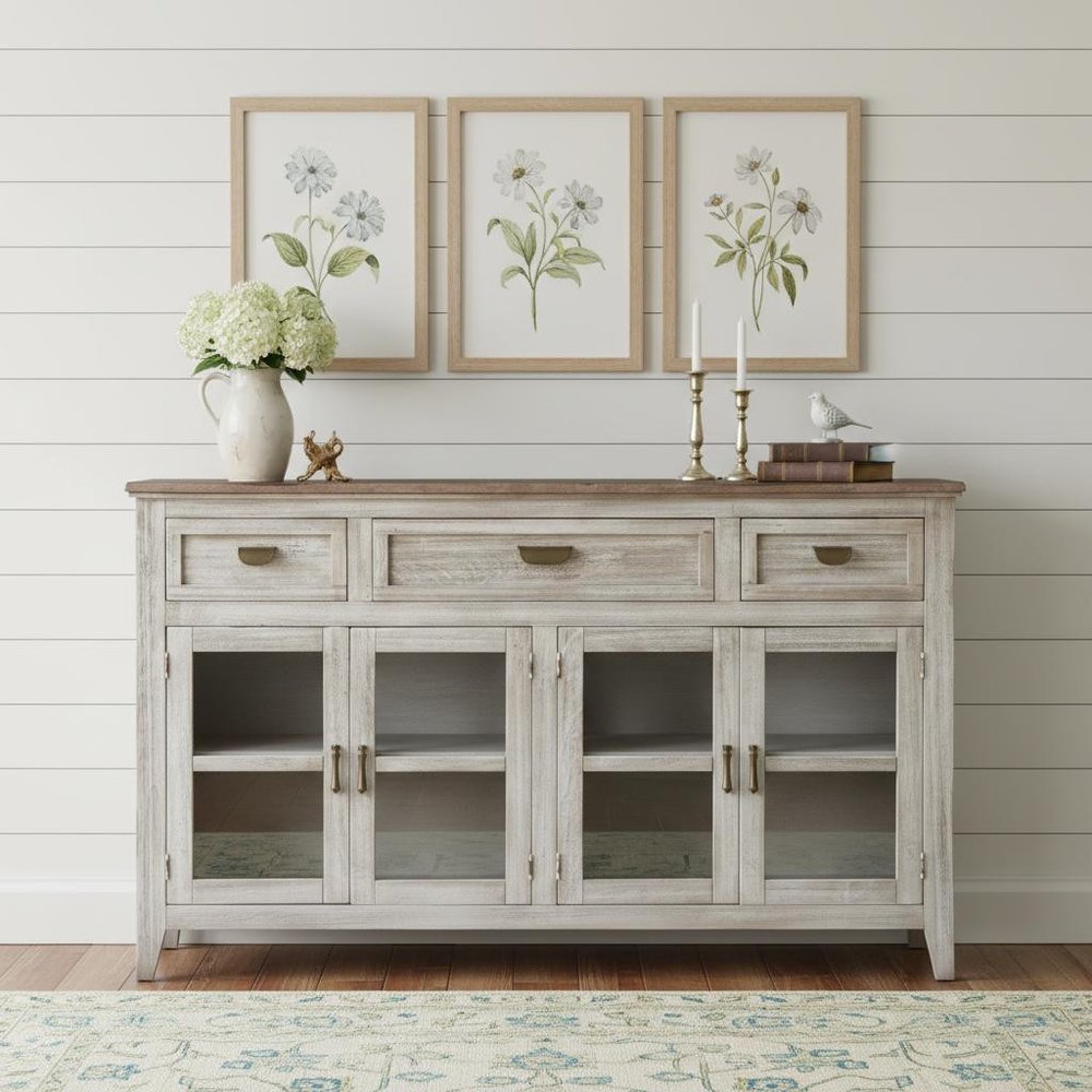 67" White Solid and Manufactured Wood Distressed Credenza HomeRoots