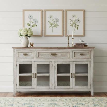 67" White Solid and Manufactured Wood Distressed Credenza HomeRoots