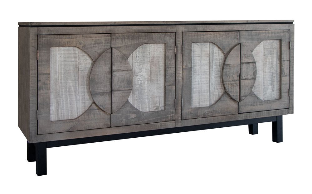 69" Gray Solid and Manufactured Wood Distressed Credenza — view 1
