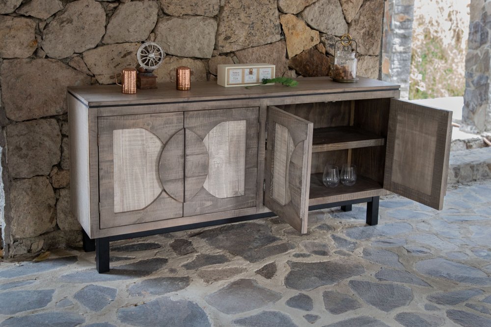 69" Gray Solid and Manufactured Wood Distressed Credenza HomeRoots