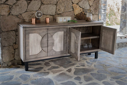 69" Gray Solid and Manufactured Wood Distressed Credenza HomeRoots
