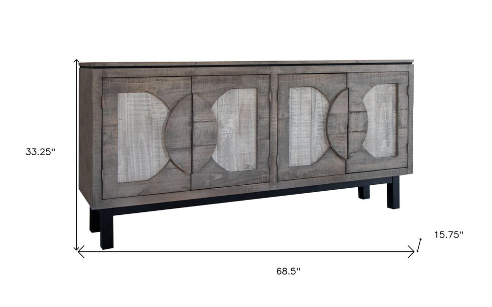 69" Gray Solid and Manufactured Wood Distressed Credenza HomeRoots