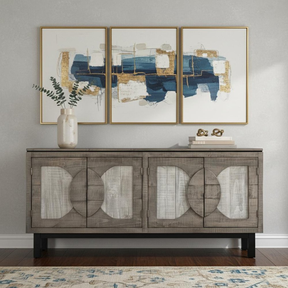 69" Gray Solid and Manufactured Wood Distressed Credenza HomeRoots