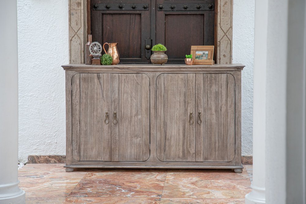 72" Sand Solid and Manufactured Wood Distressed Credenza HomeRoots