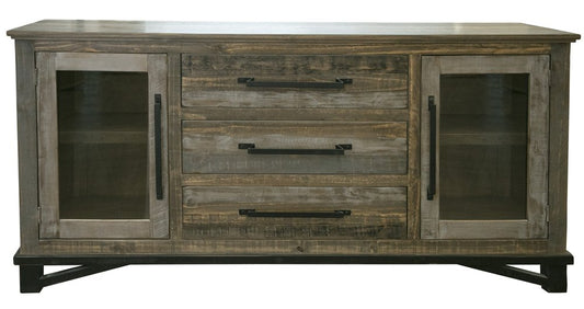 69" Brown Solid and Manufactured Wood Distressed Buffet Table HomeRoots
