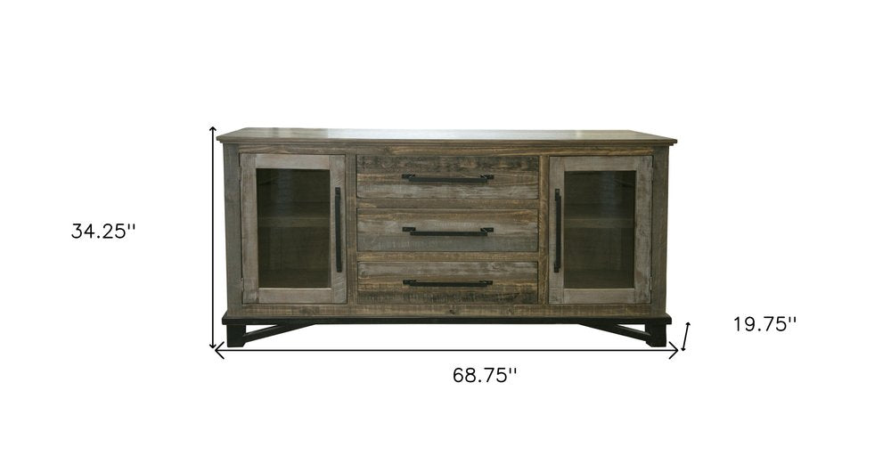 69" Brown Solid and Manufactured Wood Distressed Buffet Table HomeRoots