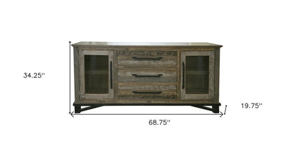 69" Brown Solid and Manufactured Wood Distressed Buffet Table HomeRoots