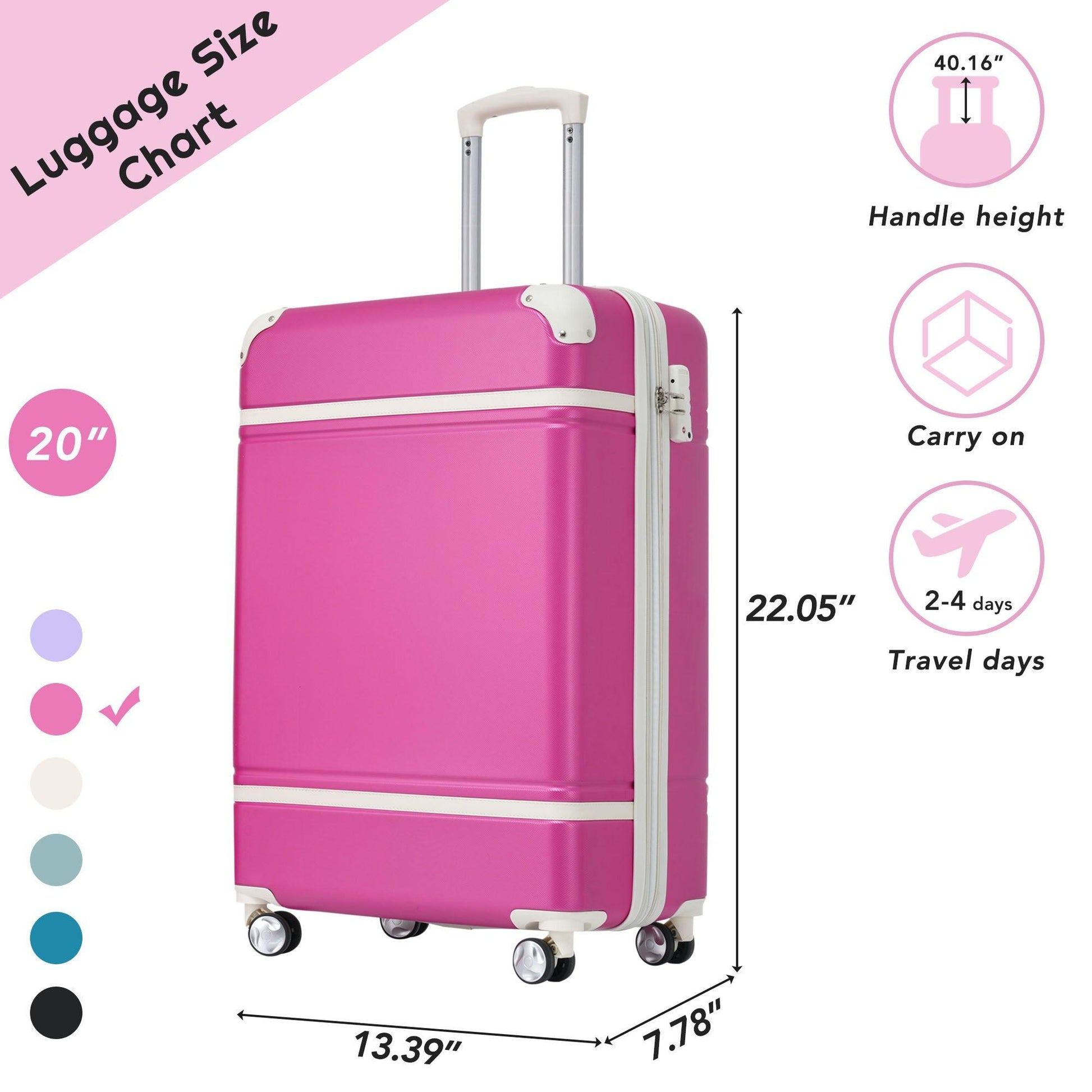 20 IN Luggage 1 Piece with TSA lock , Lightweight Suitcase Spinner Wheels,Carry on Vintage Luggage,Pink - FurniFindUSA