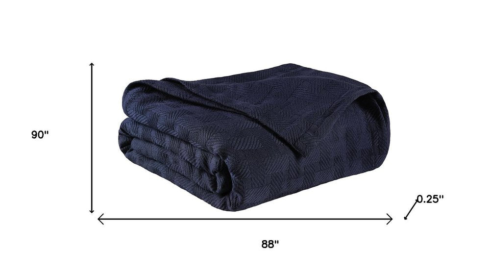 Queen Navy Blue Cotton Geometric Basketweave Blanket — view 6
