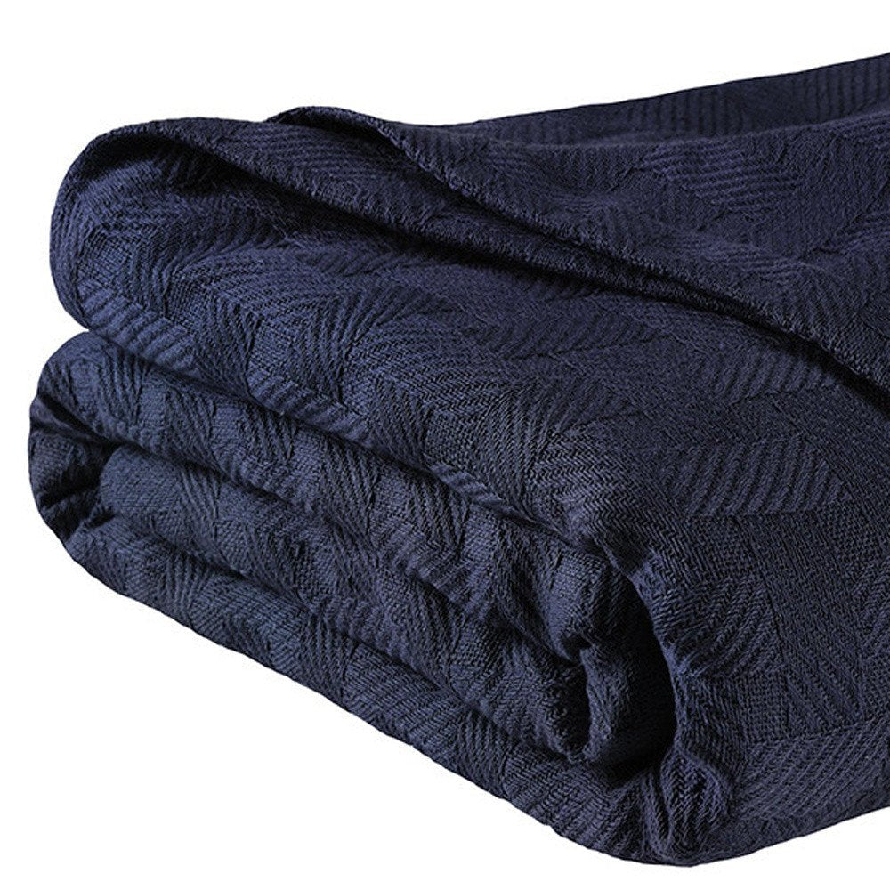King Navy Blue Cotton Basketweave Geometric Blanket — view 6