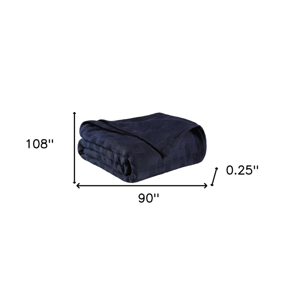 King Navy Blue Cotton Basketweave Geometric Blanket — view 7