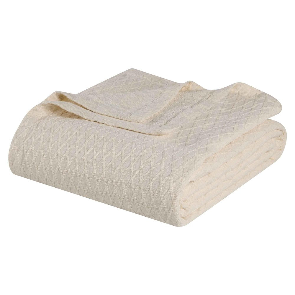 Queen Ivory Cotton Geometric Blanket — view 1