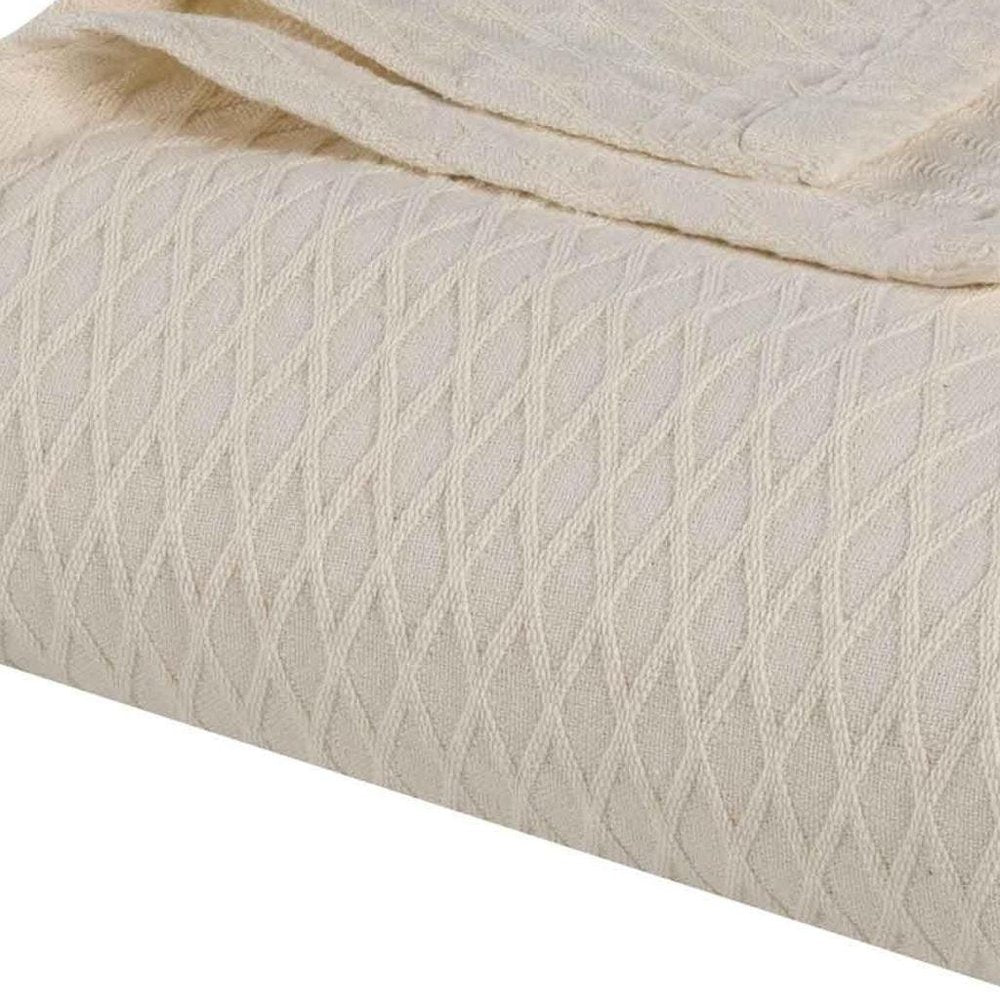 Queen Ivory Cotton Geometric Blanket — view 2
