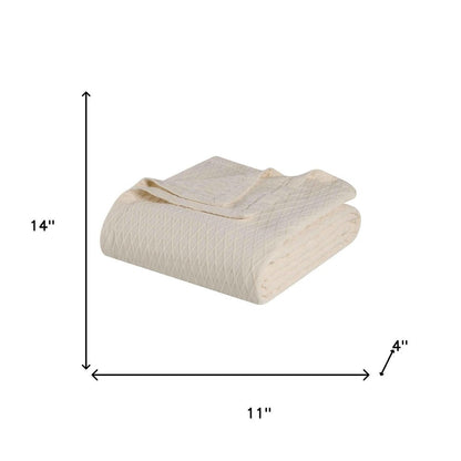 Queen Ivory Cotton Geometric Blanket