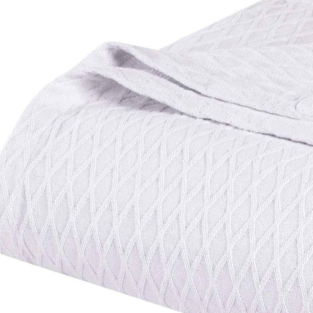 Queen White Cotton Geometric Blanket — view 2