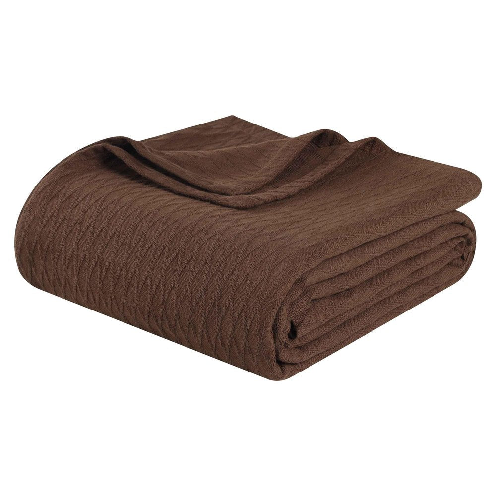 King Chocolate Cotton Geometric Blanket — view 1
