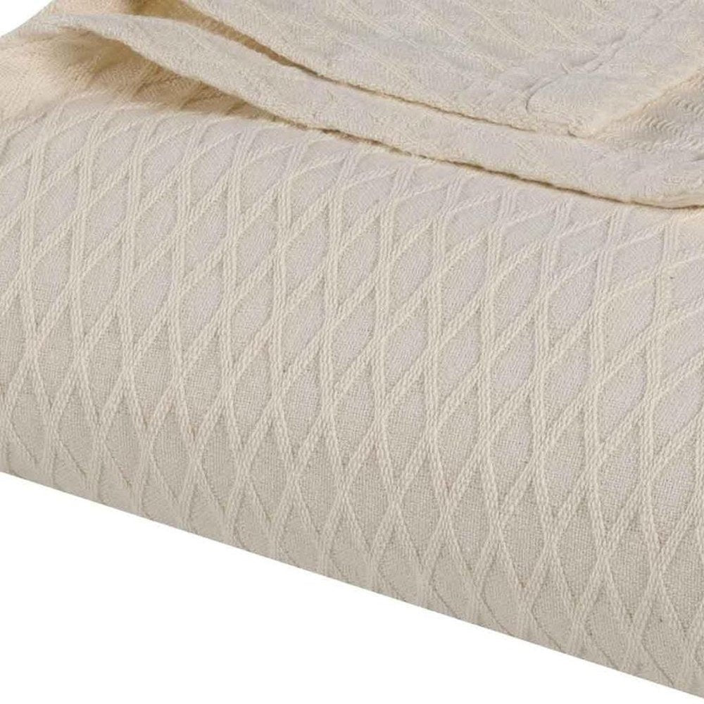 King Ivory Cotton Geometric Blanket