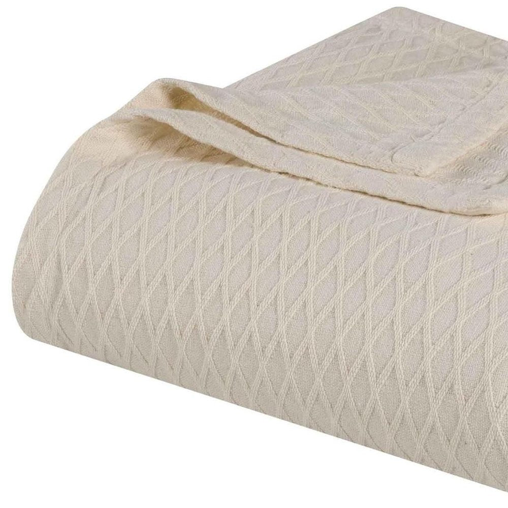 King Ivory Cotton Geometric Blanket — view 3