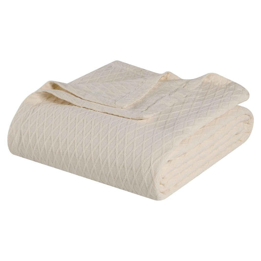 Twin Ivory Cotton Geometric Blanket