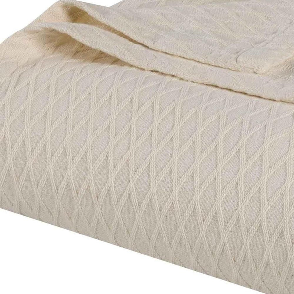 Twin Ivory Cotton Geometric Blanket — view 2