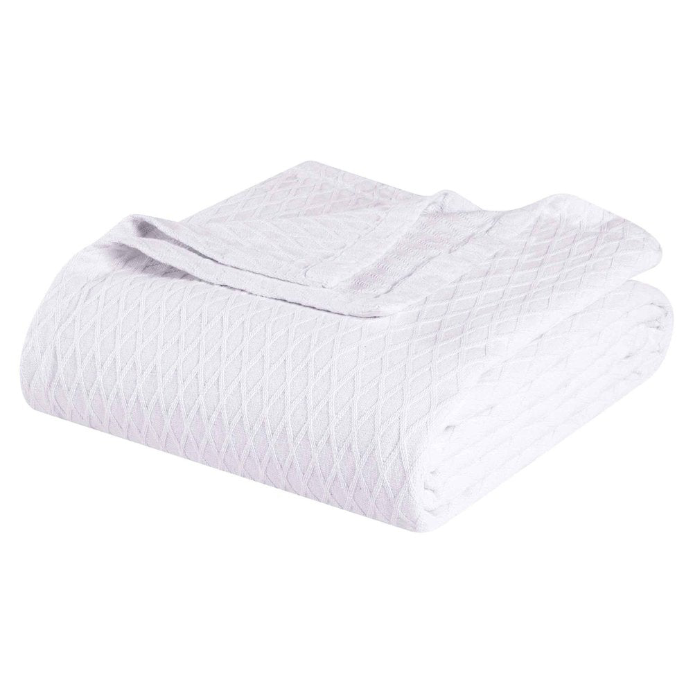 Twin White Cotton Geometric Blanket — view 1