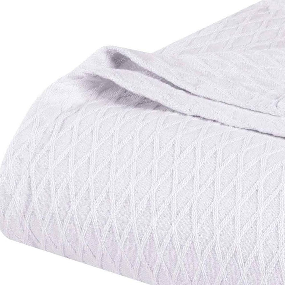 Twin White Cotton Geometric Blanket — view 2